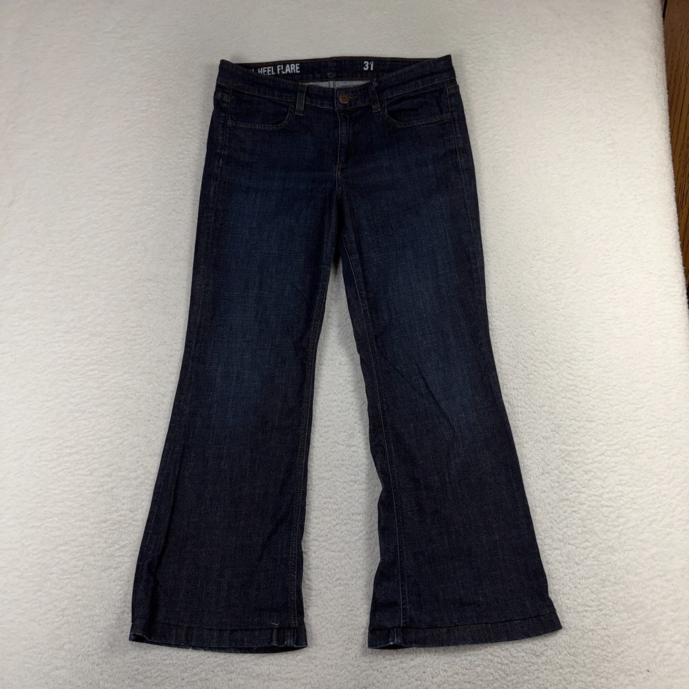 J Crew High Heel Flare Jeans Women 31 (32.5x27) Blue Dark Wash USA Wide Stretch